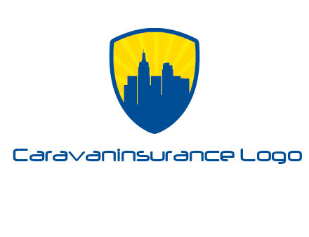 rays and buildings in shield insurance logo