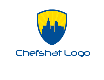 rays and buildings in shield insurance logo