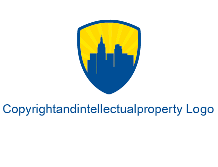 rays and buildings in shield insurance logo