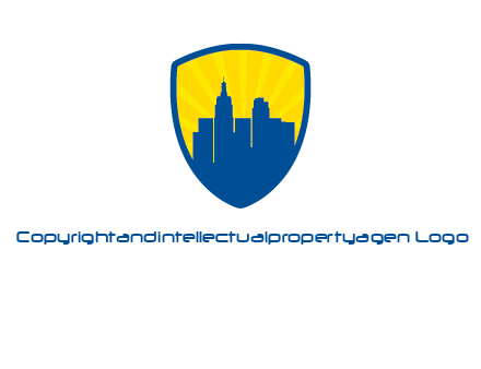 rays and buildings in shield insurance logo