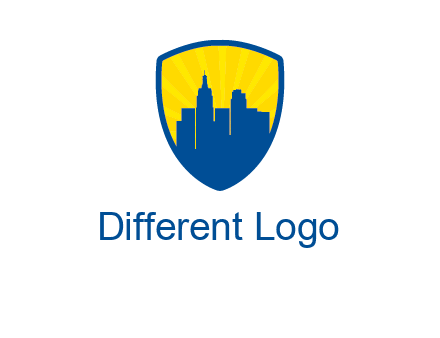 rays and buildings in shield insurance logo