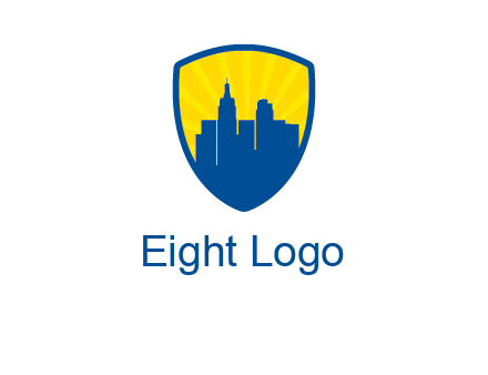 rays and buildings in shield insurance logo