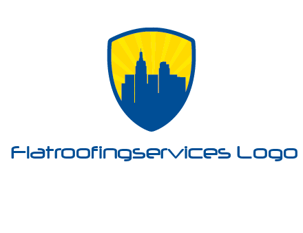 rays and buildings in shield insurance logo