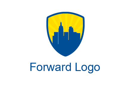 rays and buildings in shield insurance logo