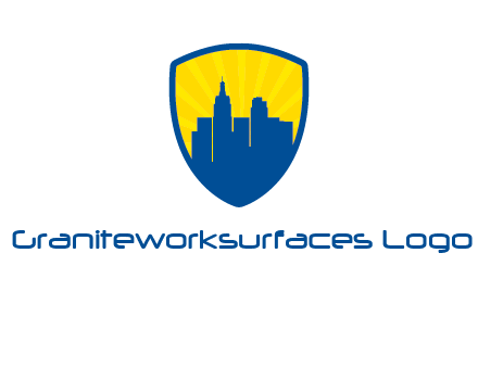 rays and buildings in shield insurance logo