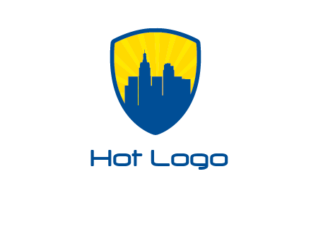 rays and buildings in shield insurance logo