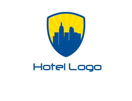 rays and buildings in shield insurance logo