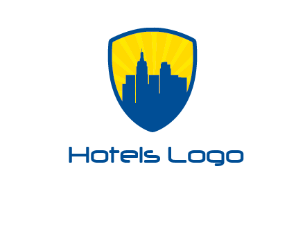 rays and buildings in shield insurance logo