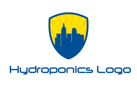 rays and buildings in shield insurance logo