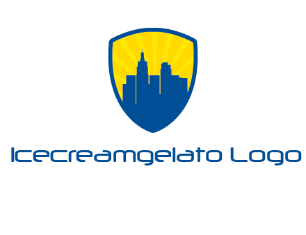 rays and buildings in shield insurance logo