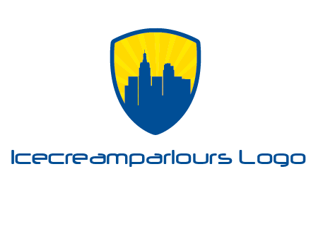rays and buildings in shield insurance logo