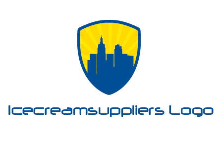 rays and buildings in shield insurance logo