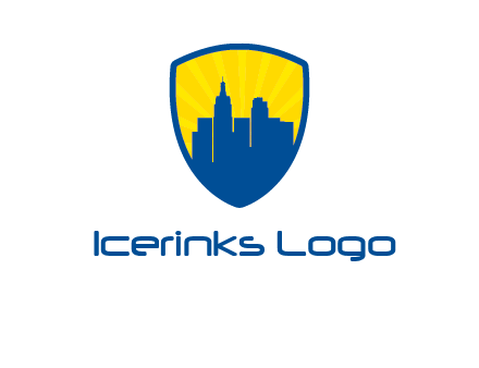 rays and buildings in shield insurance logo