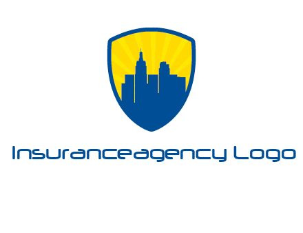 rays and buildings in shield insurance logo