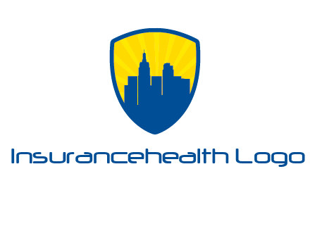 rays and buildings in shield insurance logo