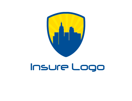 rays and buildings in shield insurance logo