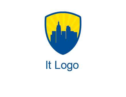 rays and buildings in shield insurance logo