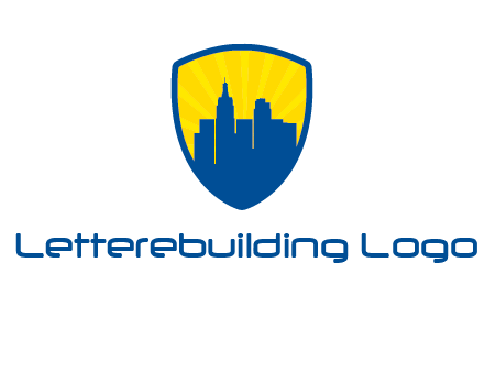 rays and buildings in shield insurance logo