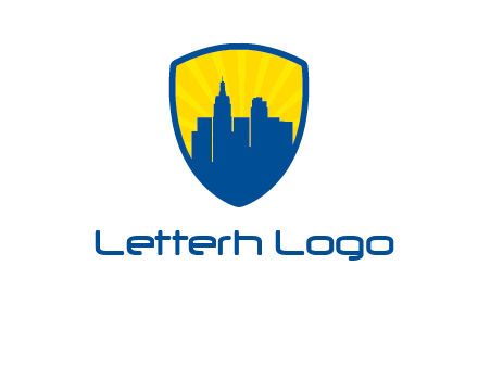 rays and buildings in shield insurance logo