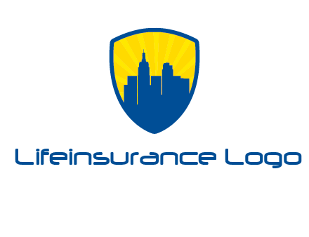 rays and buildings in shield insurance logo