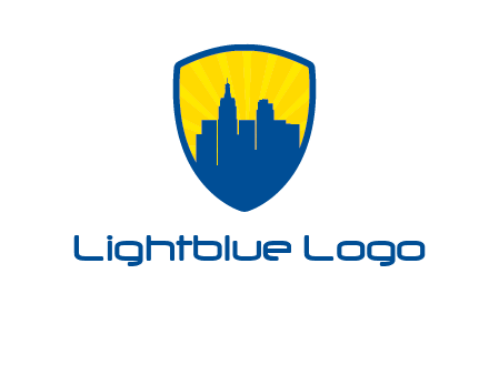 rays and buildings in shield insurance logo