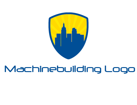 rays and buildings in shield insurance logo