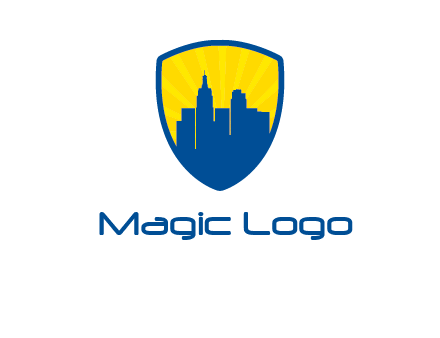 rays and buildings in shield insurance logo
