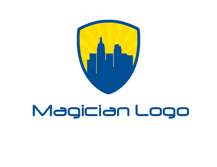 rays and buildings in shield insurance logo