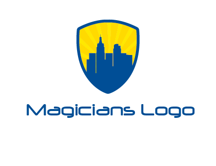 rays and buildings in shield insurance logo