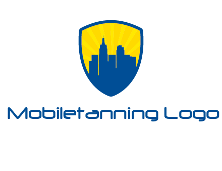 rays and buildings in shield insurance logo