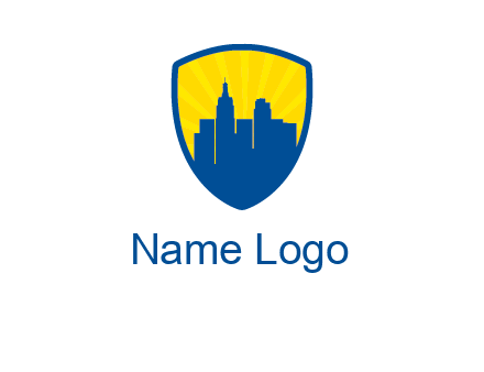 rays and buildings in shield insurance logo