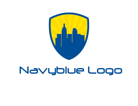 rays and buildings in shield insurance logo