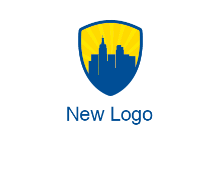 rays and buildings in shield insurance logo