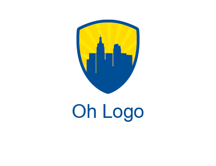 rays and buildings in shield insurance logo