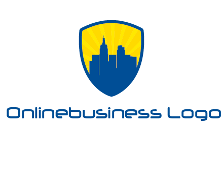 rays and buildings in shield insurance logo