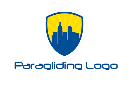 rays and buildings in shield insurance logo