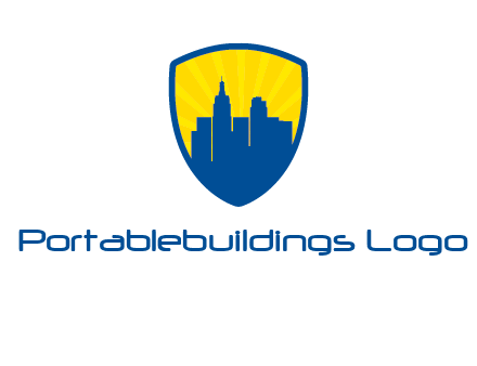 rays and buildings in shield insurance logo