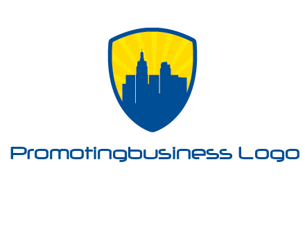 rays and buildings in shield insurance logo