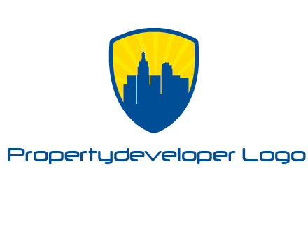 rays and buildings in shield insurance logo