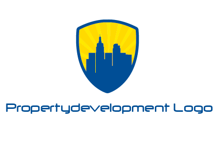 rays and buildings in shield insurance logo
