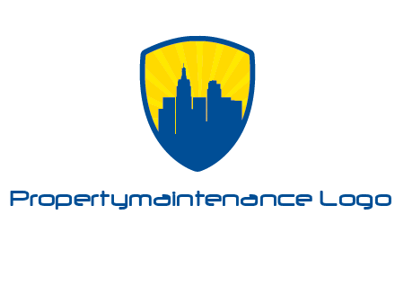 rays and buildings in shield insurance logo
