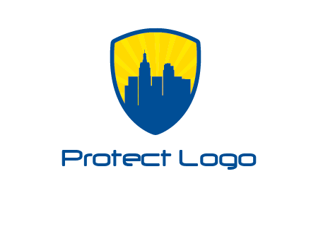 rays and buildings in shield insurance logo