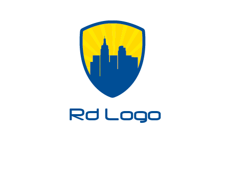 rays and buildings in shield insurance logo