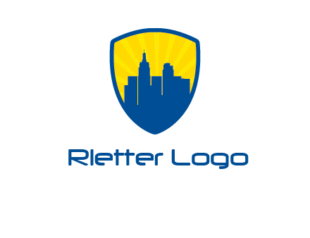 rays and buildings in shield insurance logo