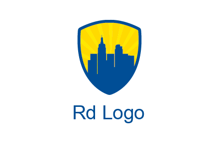 rays and buildings in shield insurance logo
