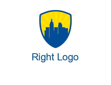 rays and buildings in shield insurance logo