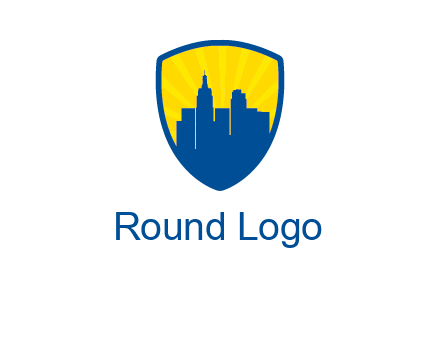 rays and buildings in shield insurance logo