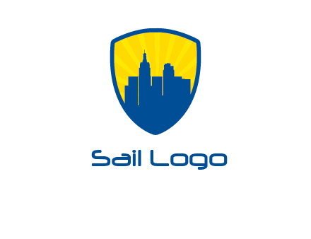 rays and buildings in shield insurance logo