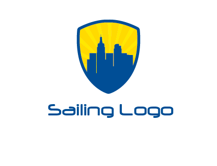 rays and buildings in shield insurance logo