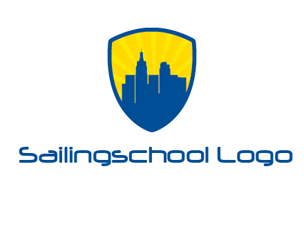 rays and buildings in shield insurance logo